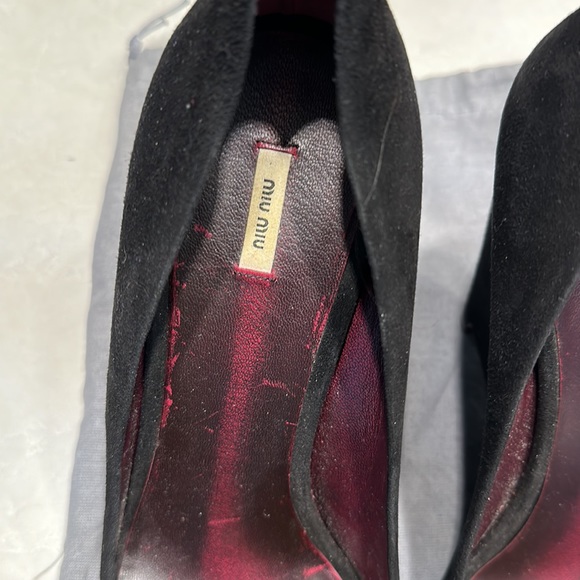 Miu Miu Black Swede Wedge Heel, sz 39 - Picture 5 of 7